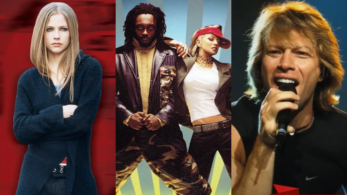 ▲11首超過20歲西洋歌，艾薇兒（左圖起）、黑眼豆豆、邦喬飛經典曲勾起樂迷回憶。（圖／Avril Lavigne IG、Black Eyed Peas臉書、Cloud Music）