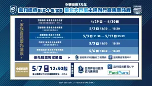 ▲富邦悍將即將在5月24日至26日迎來首場台北大巨蛋系列賽，圖為賽事賽事的詳細售票時程。（圖／富邦悍將提供）