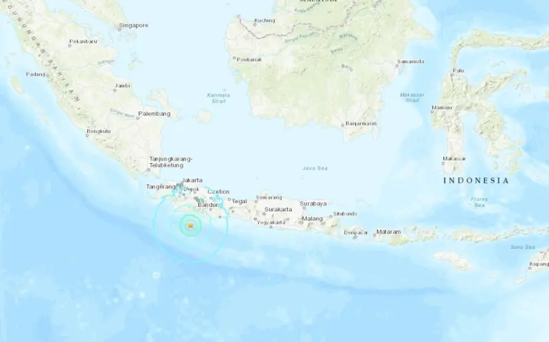 ▲印尼爪哇島外海地震。（圖／翻攝自美國地質調查局）