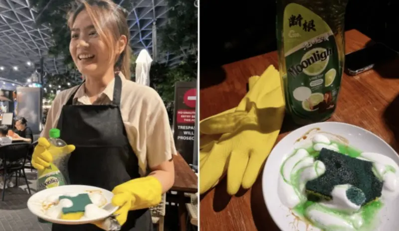 ▲新加坡一名甜點師突發奇想，製作「菜瓜布」蛋糕。（圖／翻攝自臉書）