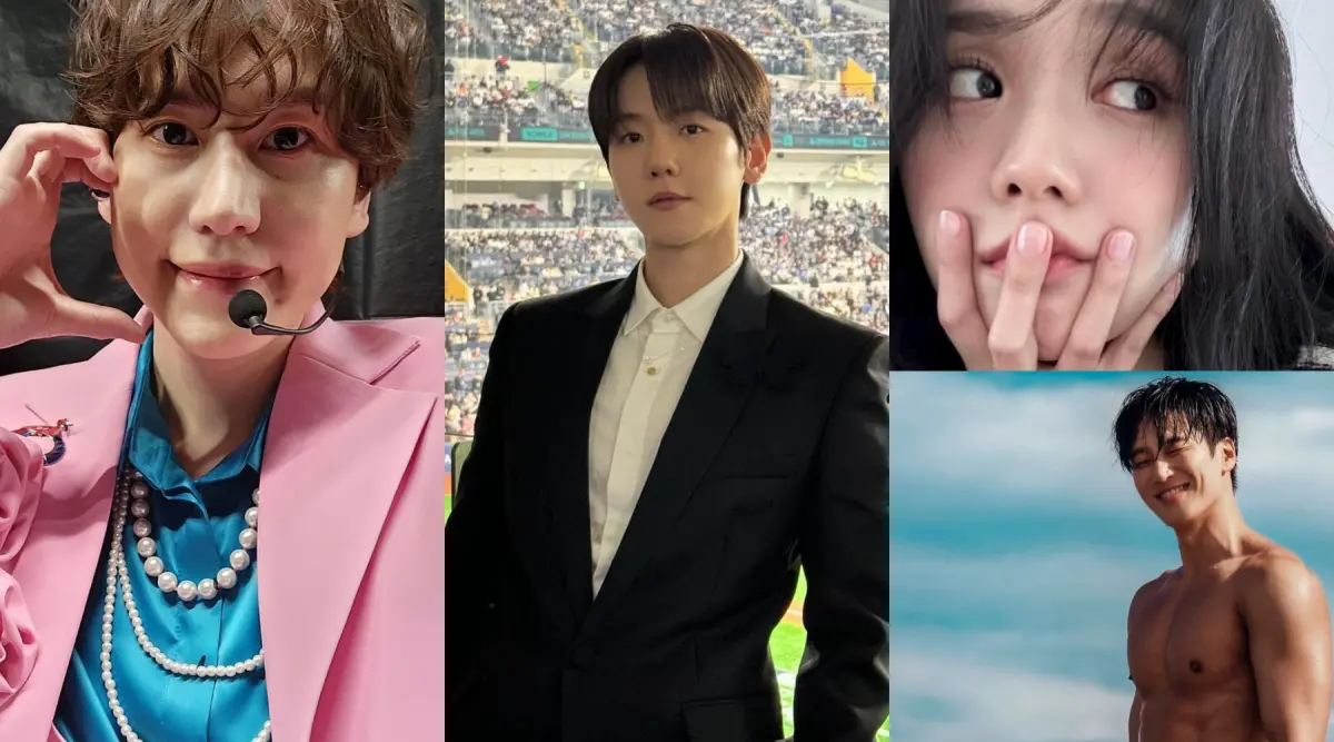 ▲EXO伯賢（左）、SJ圭賢（中）都在同一天來台，BLACKPINK成員Jisoo（右圖上）的前男友安普賢，也將在本月首度訪台。（圖／伯賢、圭賢、Jisoo、安普賢IG）