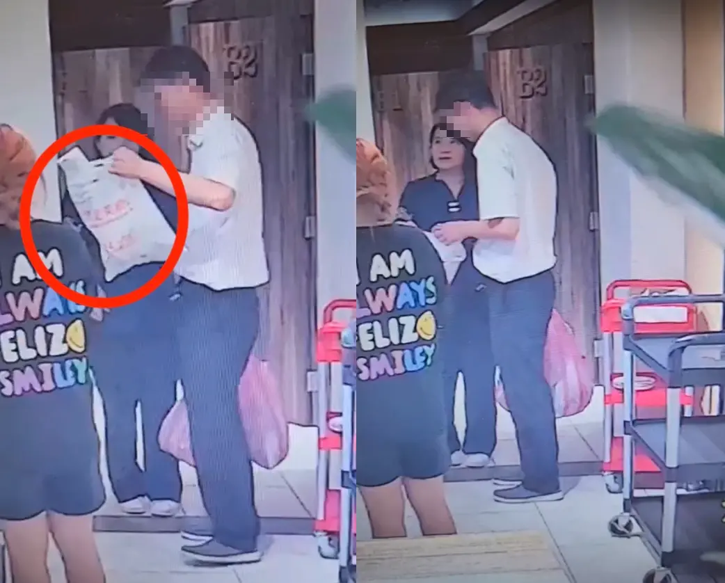 ▲民進黨新北市議員戴瑋姍上（4）月29日前往北市一間餐廳餐敘，離開時將私人袋子遺留在座位上，最終由警政署資訊室副主任王正中帶走，王正中疑因不剩酒力，把戴瑋珊的袋子當成嘔吐袋，還隨意丟棄在路旁垃圾桶。（圖／翻攝畫面）