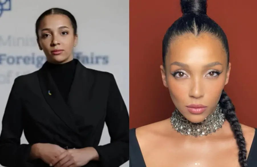 ▲烏克蘭外交部推出一名AI女發言人維多利亞·席（Victoriya Shi，圖左），以烏國網紅諾布爾（Rosalie Nombre）樣貌來建模。（圖／翻攝自IG)