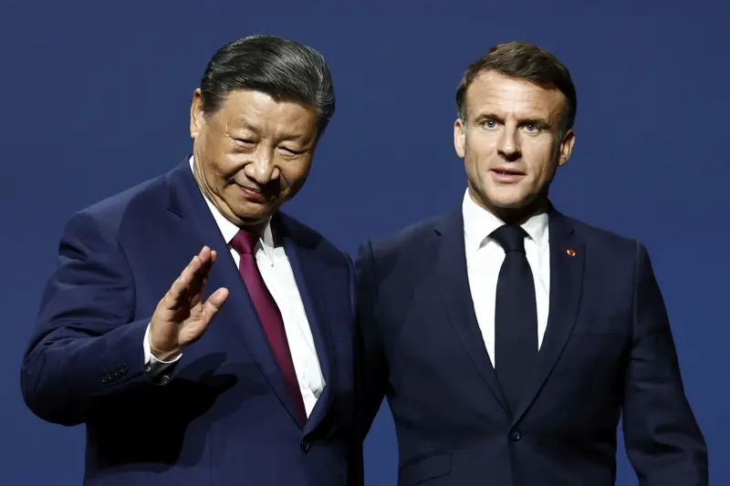 ▲法國總統馬克宏6日與中國國家主席習近平進行雙邊會談。（圖／美聯社／達志影像）