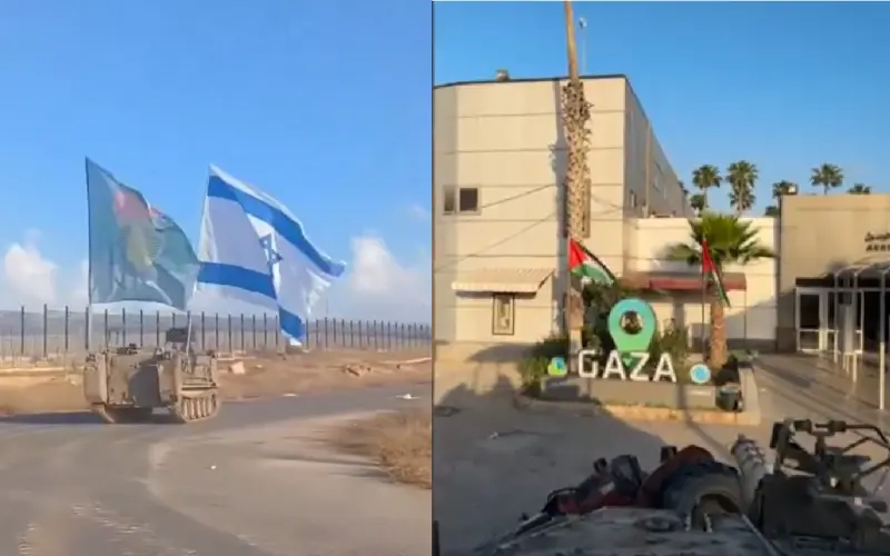 ▲以色列軍方宣布佔領加薩走廊南部大城拉法，封鎖過境點，社群平台出現許多以色列國旗與坦克車在拉法的畫面。（圖／翻攝自Ｘ）
