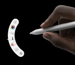 ▲筆桿中的全新感測器可以感應使用者的雙指按壓，喚出工具面板來快速切換工具、線條粗細與顏色。（圖／翻攝官網）