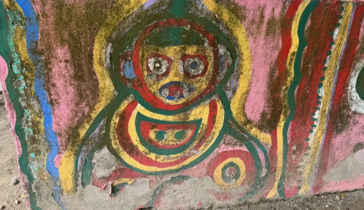 ▲彩虹眷村外牆的彩繪長滿青苔，甚至剝落，成為名符其實的「落漆」。（圖／台中市議員何文海提供，2024.05.08）