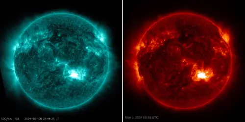 ▲太陽閃焰造成近20年來最強的「地球磁暴」預計將在明（11）日凌晨至上午將通過近地太空環境，影響時間估計能達到24小時，對衛星電視、高緯度飛機航線通訊恐帶來影響。（圖／翻攝自NASA的X）