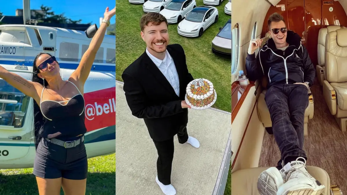 ▲《NOWnews今日新聞》盤點3位網紅「大撒幣」事件，MrBeast（中）在IG上宣布送26台特斯拉、巴托舍克（右）在捷克降下百萬鈔票雨、龐西亞諾（左）在巴西海灘上空撒鈔票，更揚言要登上火箭上撒錢。（圖／翻攝自MrBeast、巴托舍克、龐西亞諾IG）