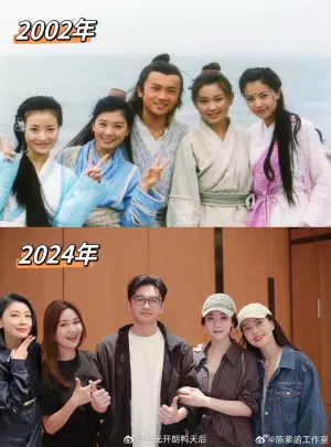 ▲ 中國網友看到《倚天屠龍記》演員們合體同框的照片，也挖出演員們以前的合照來跟2024年的合照組合在一起。（圖／賈靜雯微博）