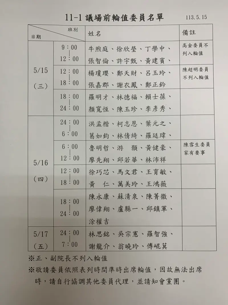 ▲國民黨團從今天開始將在議場門口分8梯次輪班。（圖／讀者提供）