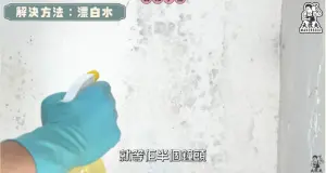 ▲用砂紙磨去發霉牆面表面後,噴上稀釋漂白水並停留約30分鐘,見霉斑褪色後用乾抹布按壓擦乾即可。(圖/翻攝大匠夫YouTube) ▲用砂紙磨去發霉牆面表面後,噴上稀釋漂白水並停留約30分鐘,見霉斑褪色後用乾抹布按壓擦乾即可。(圖/翻攝大匠夫YouTube)