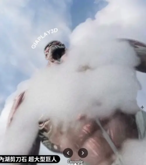 ▲內湖剪刀石地標中,打開便能看到動漫《進擊的巨人》裡的超大型巨人現身。(圖/翻攝Google map-Giaplay3D) ▲內湖剪刀石地標中,打開便能看到動漫《進擊的巨人》裡的超大型巨人現身。(圖/翻攝Google map-Giaplay3D)