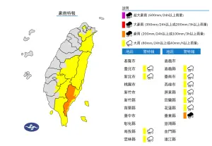 ▲中央氣象署21日下午4時發布豪雨特報。（圖／中央氣象署）