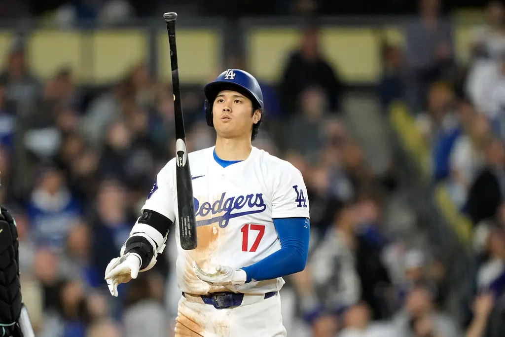 ▲大谷翔平成為開季前50場比賽，至少繳出3成5打擊率、10轟、10盜壘的史上第5位球員，另外，共敲出128個壘打數，也是僅次名將曼尼（Manny Ramirez）後的隊史第2多。。（圖／美聯社／達志影像）