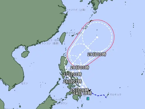▲日本氣象廳預估，今年首個颱風「艾維尼」最快在明天（25）日生成，在下週一、下週二（27、28日）前後，颱風中心會距離台灣最近。（圖／翻攝自日本氣象廳）