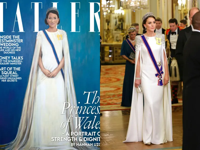 ▲時尚雜誌《Tatler》7月號封面為凱特王妃的肖像畫，但被王室粉絲批評一點也不像。（圖／翻攝自《Tatler》、美聯社／達志影像）