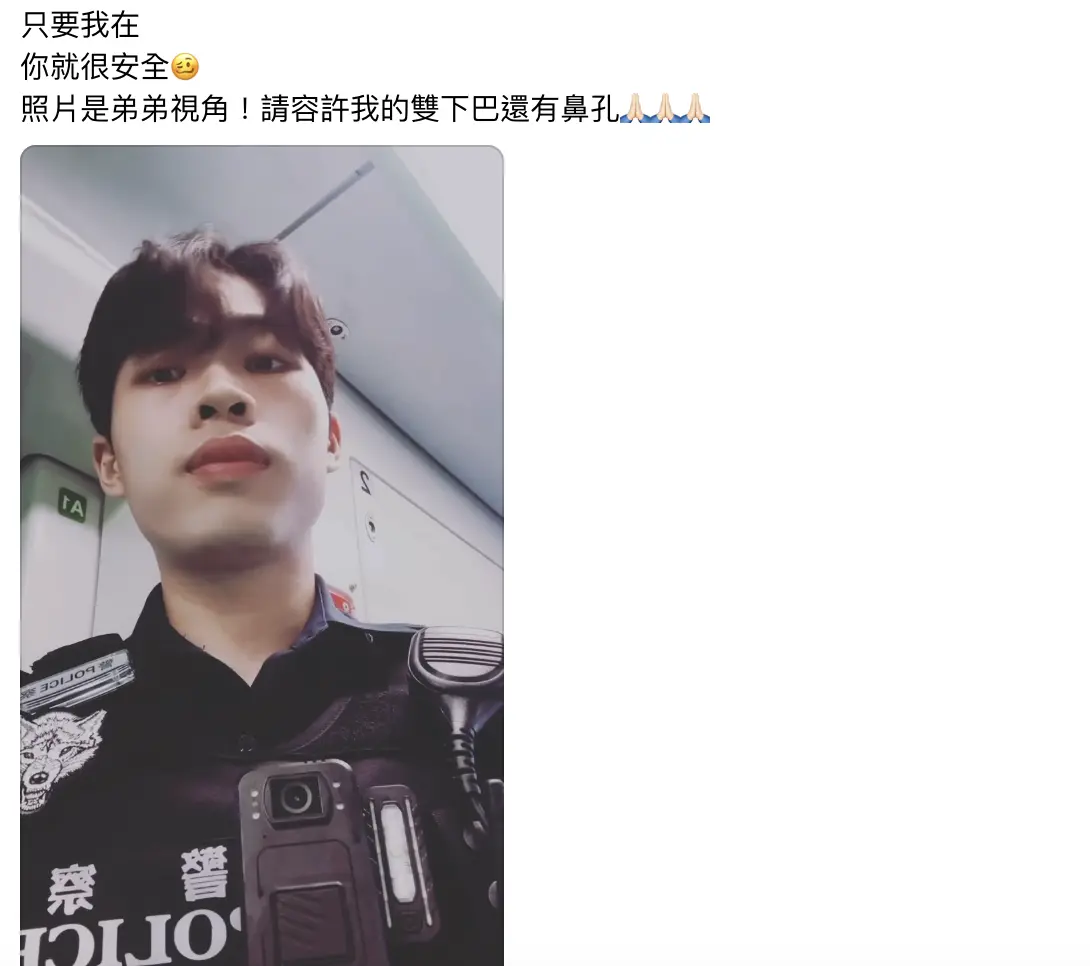 ▲台中員警在中捷巡邏時，遇到男童詢問「警察叔叔我在車上安全嗎？」暖心陪伴獲網友大讚。（圖／攝自Threads）