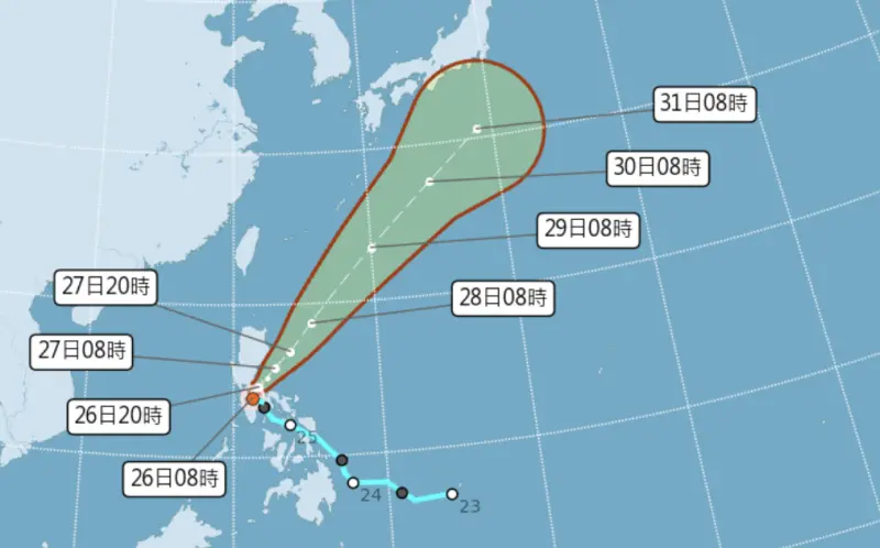 ▲颱風「艾維尼」生成後，將接近呂宋島，並向東北大迴轉遠離，不侵台。（圖／翻攝中央氣象署官網）