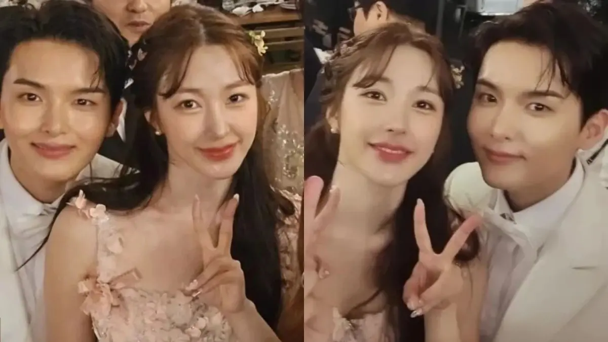 ▲厲旭（左圖左）昨（26）日迎娶Ari（左圖右），不僅離隊的成員們都來參加，就連Super Junior-M的周覓、Henry也在場，粉絲們看到「13+2」的合照後，紛紛表示看完以後感動到哭出來。（圖／翻攝自IG）