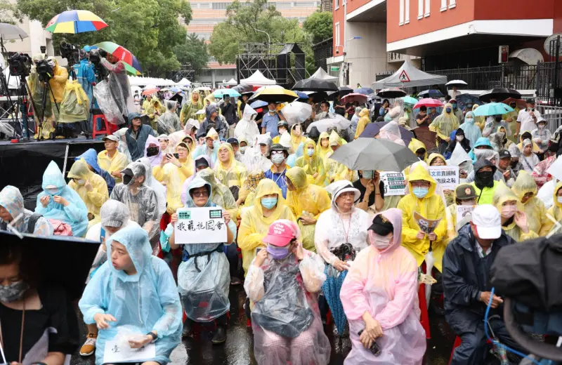 ▲立院法今續審國會改革法案,民眾一早頂著大雨上街抗議。(圖/攝影中心)