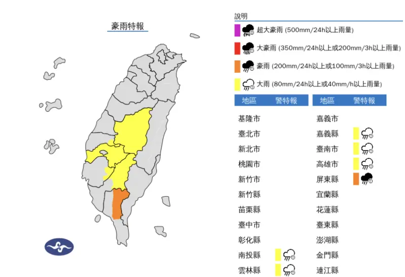 快訊／下班注意雨勢升級！6縣市「豪雨特報」　雨勢一路到入夜