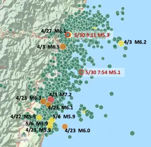▲截至今日上午9時45分為止，0403花蓮強震序列中，總地震數為1487起，規模5以上達85起。（圖／中央氣象署提供）