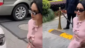 ▲伊能靜疑似上圍太突出,胸口的洋裝布料被撐開一個大洞。(圖/芒果撈小萌主微博) ▲伊能靜疑似上圍太突出,胸口的洋裝布料被撐開一個大洞。(圖/芒果撈小萌主微博)