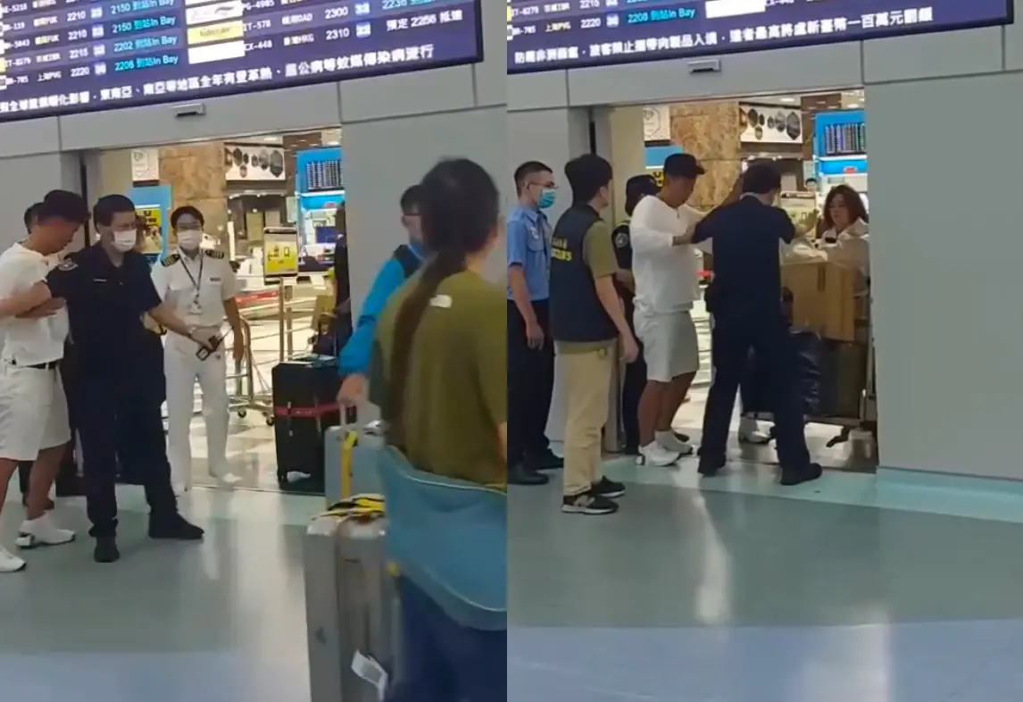 ▲小港機場昨天一名韓籍男子疑似因為酒醉，言語辱罵機場人員，遭員警壓制逮捕。（圖／翻攝記者爆料網）
