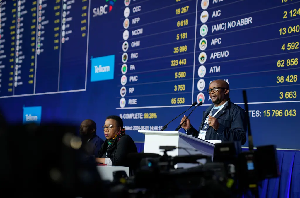 ▲南非選舉委員會網站1日公布國會大選97%投票所開票結果。（圖／美聯社／達志影像）