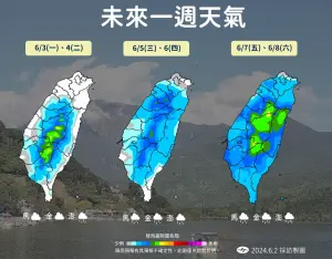 ▲北台灣的降雨今天入夜後逐漸趨緩，中南部地區要等到明日鋒面移至巴士海峽後才會減小。（圖／中央氣象署提供）