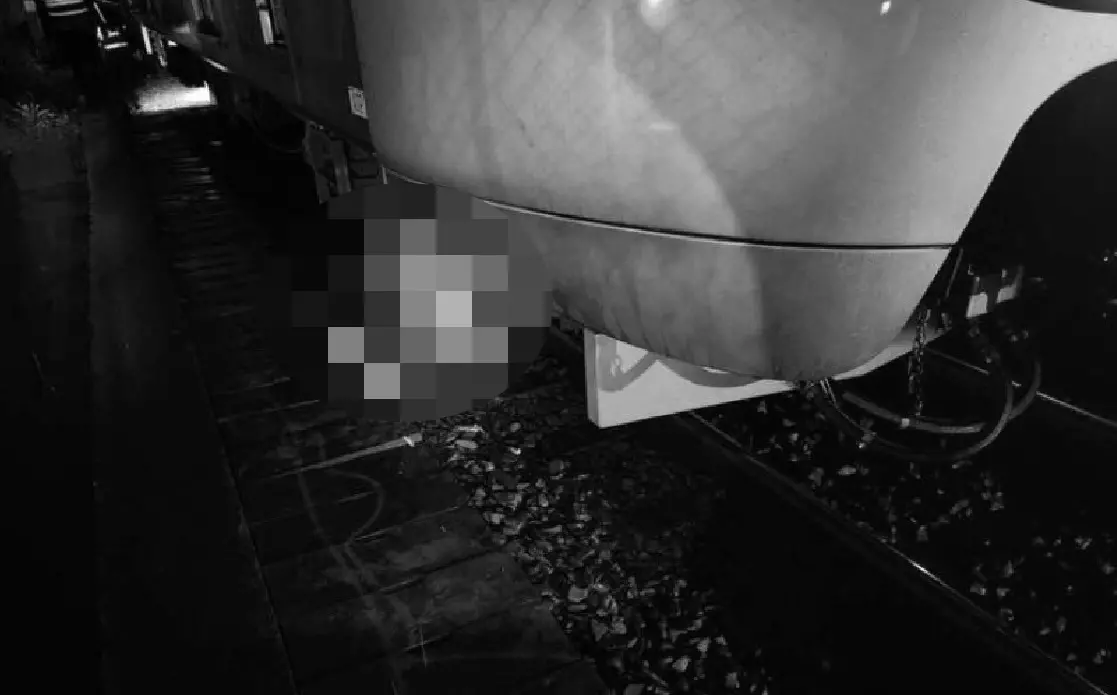 ▲2日晚間，新竹縣湖口鄉德興路平交道北方約380公尺處，發生男子闖入軌道遭火車撞擊事故，新竹縣消防局獲報，隨即派員進入搶救，男子明顯死亡未送醫。（圖／翻攝畫面）