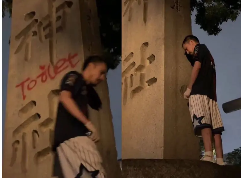 中國網紅在靖國神社撒尿噴漆　被爆已拉起褲子「連夜逃回上海」