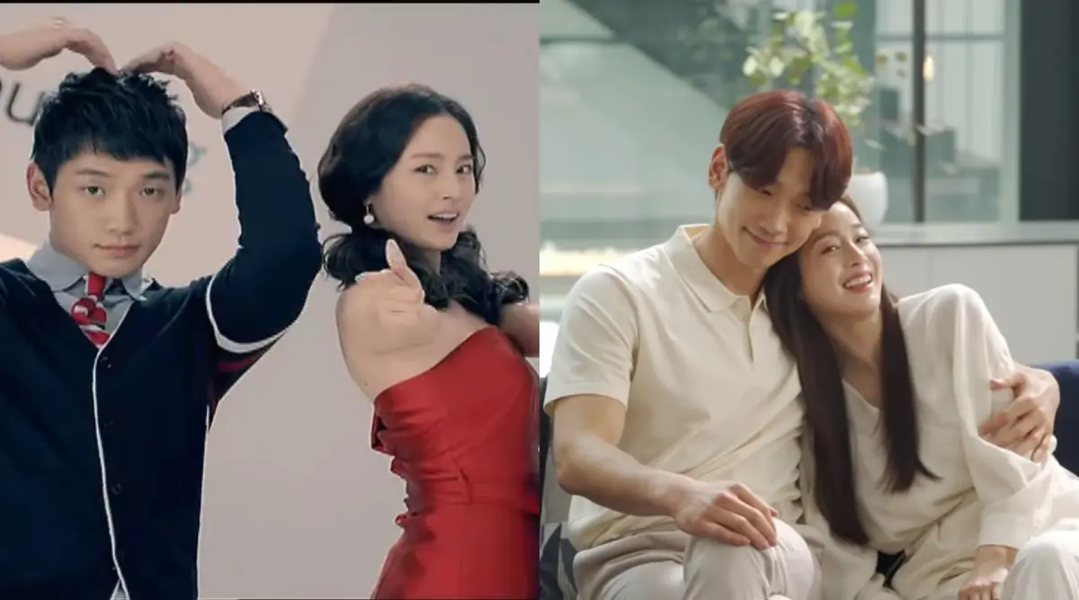 ▲Rain（鄭智薰）跟金泰希（右）因為拍攝電商廣告結緣，起初金泰希對男生不感興趣，彼此都不是對方的菜。（圖／翻攝Naver、바디프랜드YouTube）