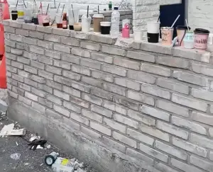 ▲民宅圍牆上，擺滿了喝完的手搖杯垃圾。（圖／翻攝劉哈佛的護膚筆記小紅書）