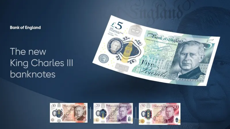 ▲首批印有英國國王查爾斯三世肖像的鈔票今起開始流通。（圖／翻攝自英國央行英格蘭銀行官網）