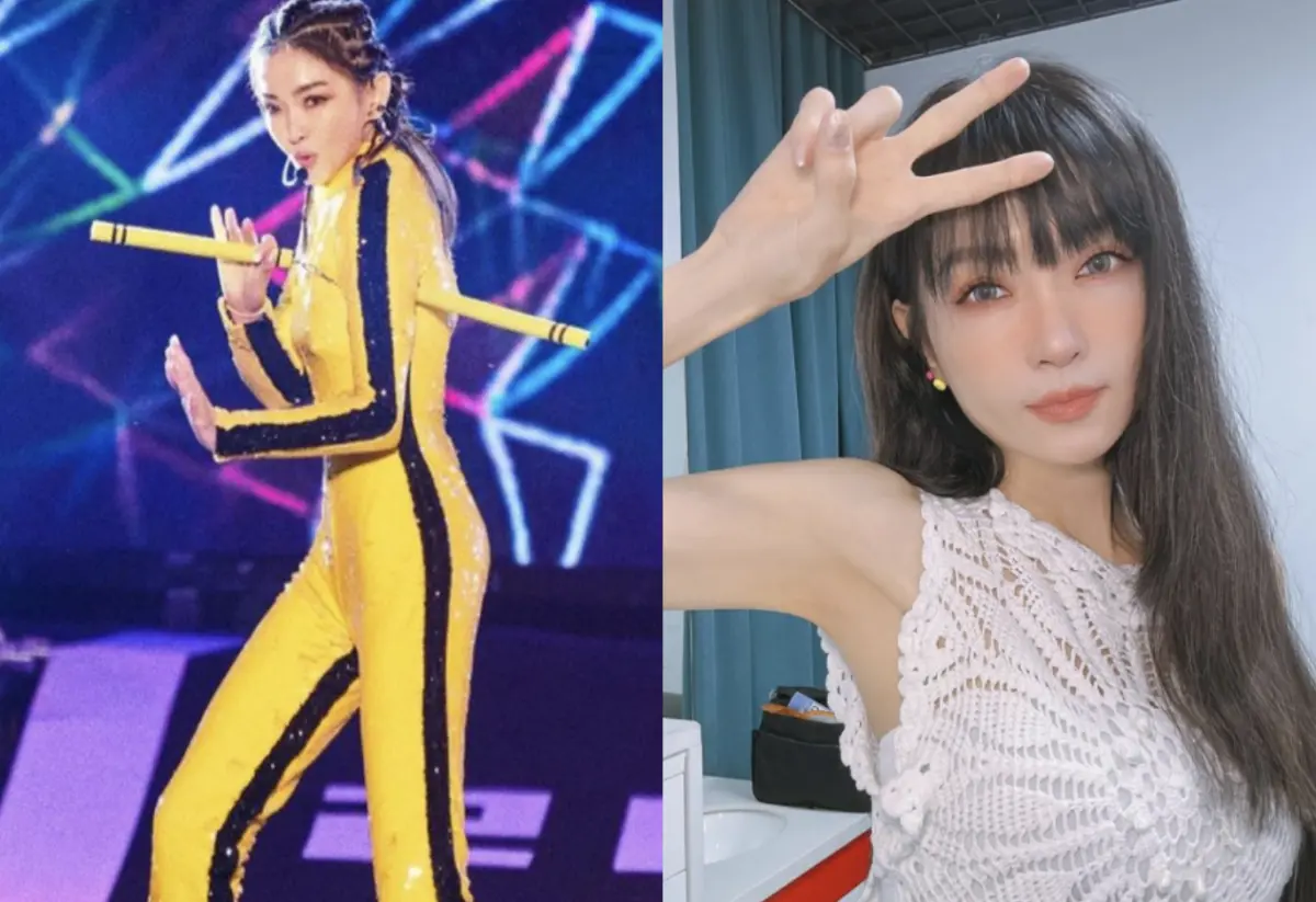 ▲謝金燕《乘風2024》（浪姐5）總決賽中演唱周杰倫的〈雙節棍〉，黃色緊身衣相當突破。（圖／翻攝自謝金燕IG）