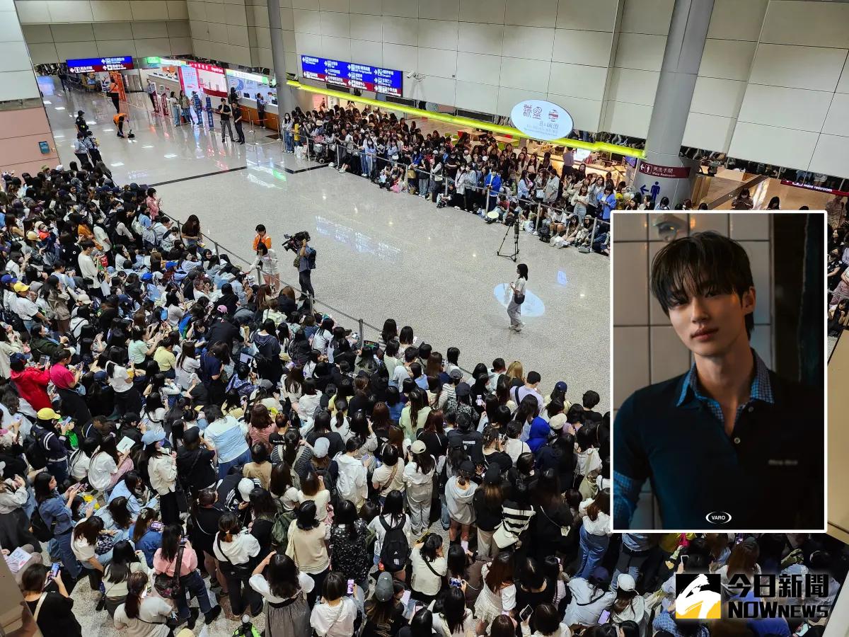 ▲《背著善宰跑》男主角邊佑錫（右）6日第一次來台，吸引千名粉絲接機。（圖／記者吳翊緁攝、翻攝VARO娛樂）