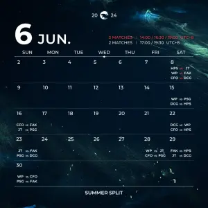 ▲LOL《英雄聯盟》太平洋賽區 PCS 2024夏季賽6月賽程。（圖／PCS 官方提供）