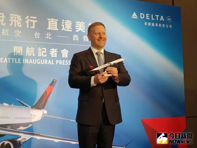 ▲達美航空亞太區副總裁莫傑夫(Jeff Moomaw)表示,隨著亞太區需求的回升,達美航空推出跨太平洋網絡的第7個直飛航線。(圖/記者許若茵攝,2024.06.06)