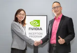 ▲NVIDIA (輝達) 2021年曾宣布，亞洲首座「NVIDIA Inception AI 新創基地」入駐林口新創園。圖為NVIDIA 業務副總經理林敬祖（右）、經濟部中小企業處副處長胡貝蒂（左）。（圖／翻攝NVIDIA官網）