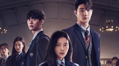 ▲由盧正義(左3)、李彩玟(左4)領銜主演的《名校的階梯》 ▲盧正義(左3)、李彩玟(左4)領銜主演《名校的階梯》,劇情講述校園暴力、霸凌。(圖/Netflixkr)
