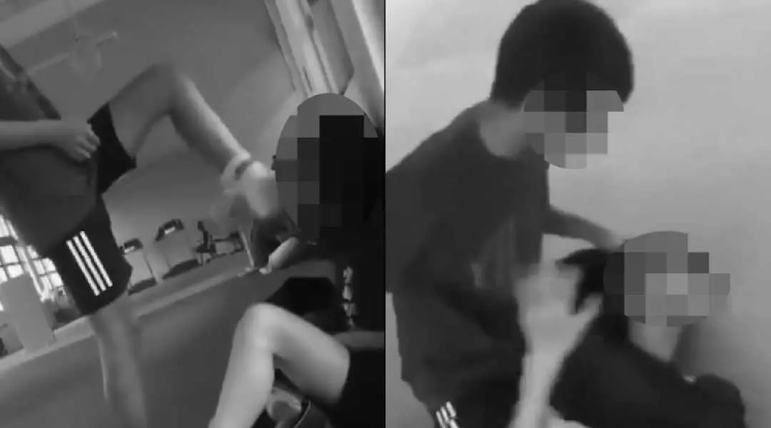 ▲宜蘭某國中跆拳道隊傳霸凌，疑因學姊「喊錯名」竟遭學弟勒頸踹頭，過程全被拍下並PO網，引來網友怒火。（圖／翻攝爆料公社）
