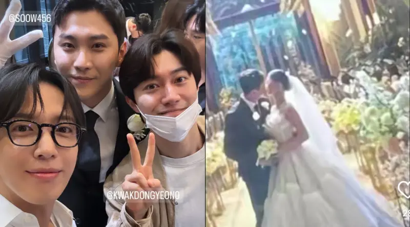 ▲FTISLAND前吉他手宋承炫（左圖中）結婚，CNBLUE鄭容和（左）、《淚之女王》郭東延（左圖右）皆出席。（圖／鄭容和IG、skull_tm271207 IG）