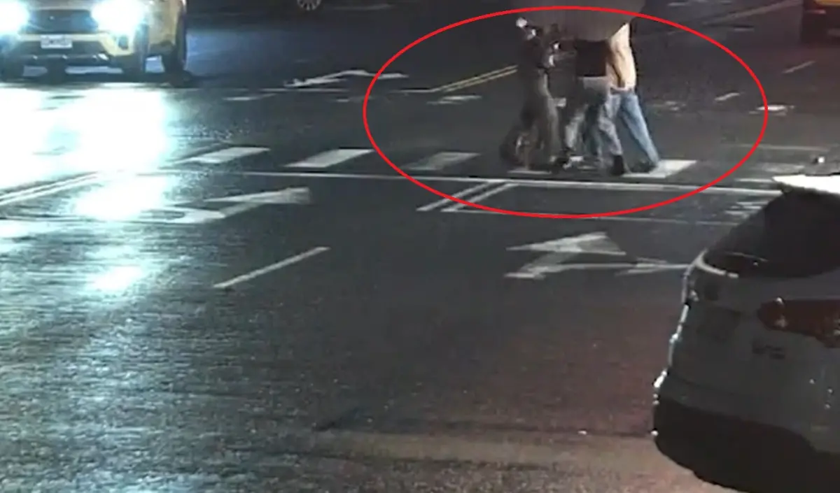 ▲9日清晨，高雄市苓雅區青年一路某家超商外，5名外籍男子爆發街頭肢體衝突，起因是一名張姓女子遭襲胸。（圖／翻攝畫面）