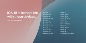 可以升級iOS 18名單。(圖/翻攝官網) ▲可以升級iOS 18名單。(圖/翻攝官網)