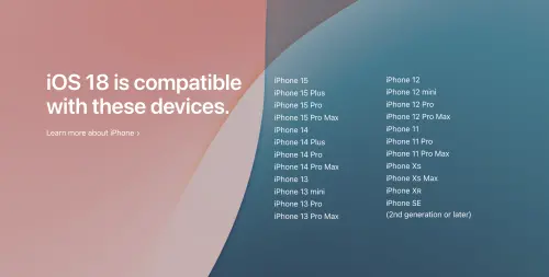 可以升級iOS 18名單。(圖/翻攝官網) ▲可以升級iOS 18名單。(圖/翻攝官網)
