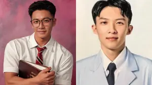 ▲柯震東不改以往幽默風格,在留言區曬出自己的AI照片(左),表示這是該名牙醫(右)的大學畢業照。(圖/Threads) ▲柯震東不改以往幽默風格,在留言區曬出自己的AI照片(左),表示這是該名牙醫(右)的大學畢業照。(圖/Threads)