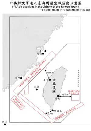 ▲國防部公佈「中共解放軍進入台海周邊空域活動示意圖」。（圖／國防部提供）