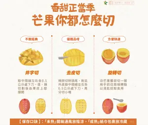 農糧署提供芒果的3種切法。(圖/翻攝農糧署) ▲農糧署提供芒果的3種切法。(圖/翻攝農糧署)
